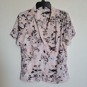 Calvin Klein Light Pink and Black Floral Short Sleeve Top Size XL